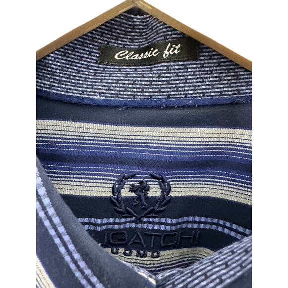 Bugatchi Classic Fit Navy Blue & Gray Long Sleeve Button Down Shirt Men's XL - Picture 6 of 7